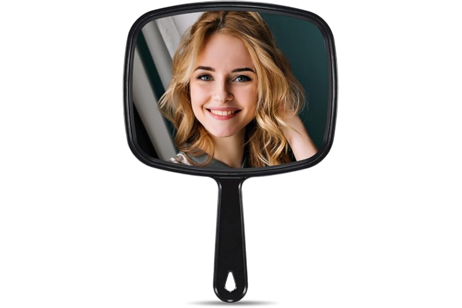 MIRRORNOVA Hand Mirror, Barber Hairdressing Handheld Mirror with Handle for Salon, Square, Black, Medium