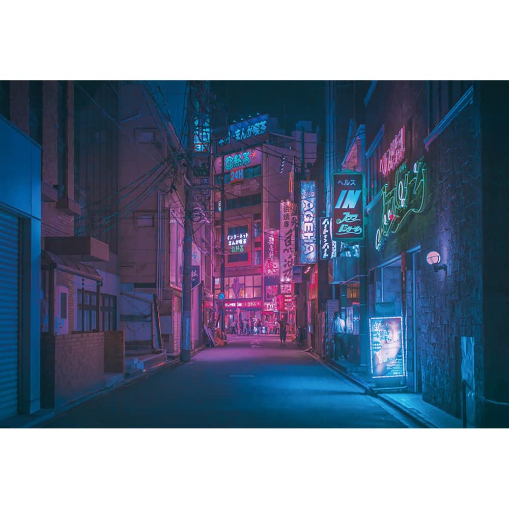 Aoihrraan 2,2x1,5m Japanese Punk Backdrop Neon Lights Building Night Street Tokyo Cityscape Photography Background Dormitory Bedroom Home Decoration Boys Kids Teens Portrait Photo Studio Props Vinyl