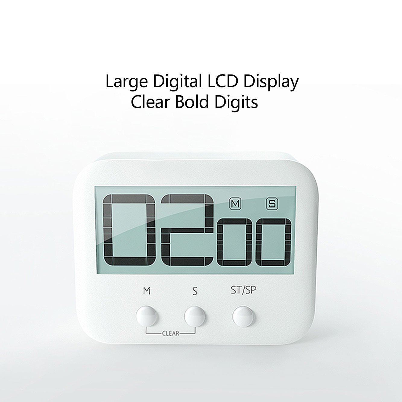 Digital Kitchen Timer, KROV Cooking Timer with Loud Alarm and Large LCD Display, Magnetic Backing Kitchen Countdown Timer for Cooking Baking Homework Sports Games (2 Pack, White)