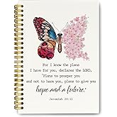 THDSE Floral Butterfly Christian Sprial Bible Notebook, Girly Scripture Prayer Journal, Christian Gifts for Women Girls, Church Notes Notebook Jeremiah 29 11, Hardcover Spiral Notebooks College Ruled 5.5 x 8.3