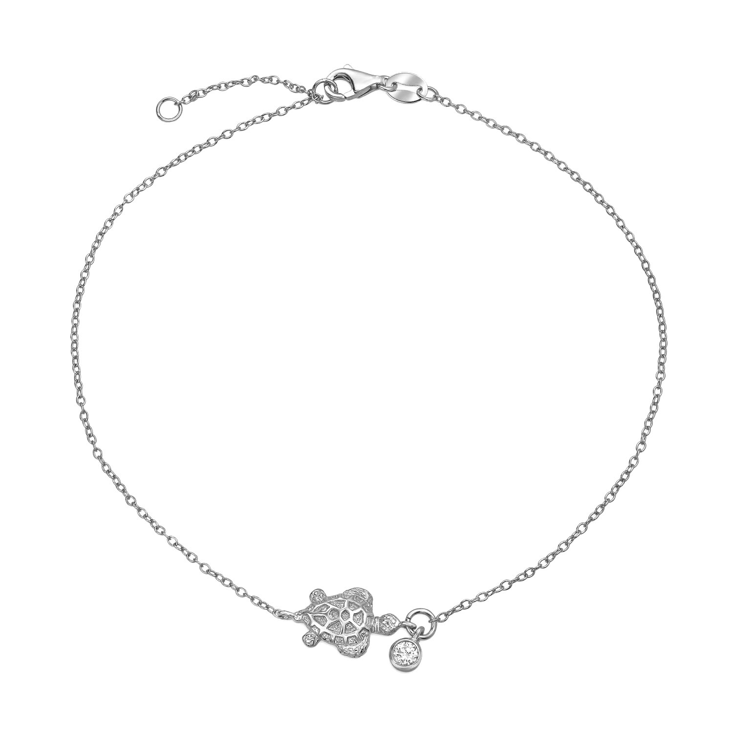 Bling Jewelry Nautical Tropical Vacation Honeymoon CZ Accent Turtle Anklet Ankle Bracelet For Women .925 Sterling Silver 9-10 Inch — image 1