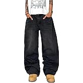 QGRSWBC Mens Wide Leg Jeans Super Baggy Pants Y2k Loose Fit Denim Jeans Skater Trousers Streetwear