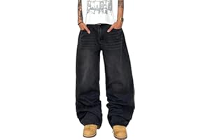 QGRSWBC Mens Wide Leg Jeans Super Baggy Pants Y2k Loose Fit Denim Jeans Skater Trousers Streetwear