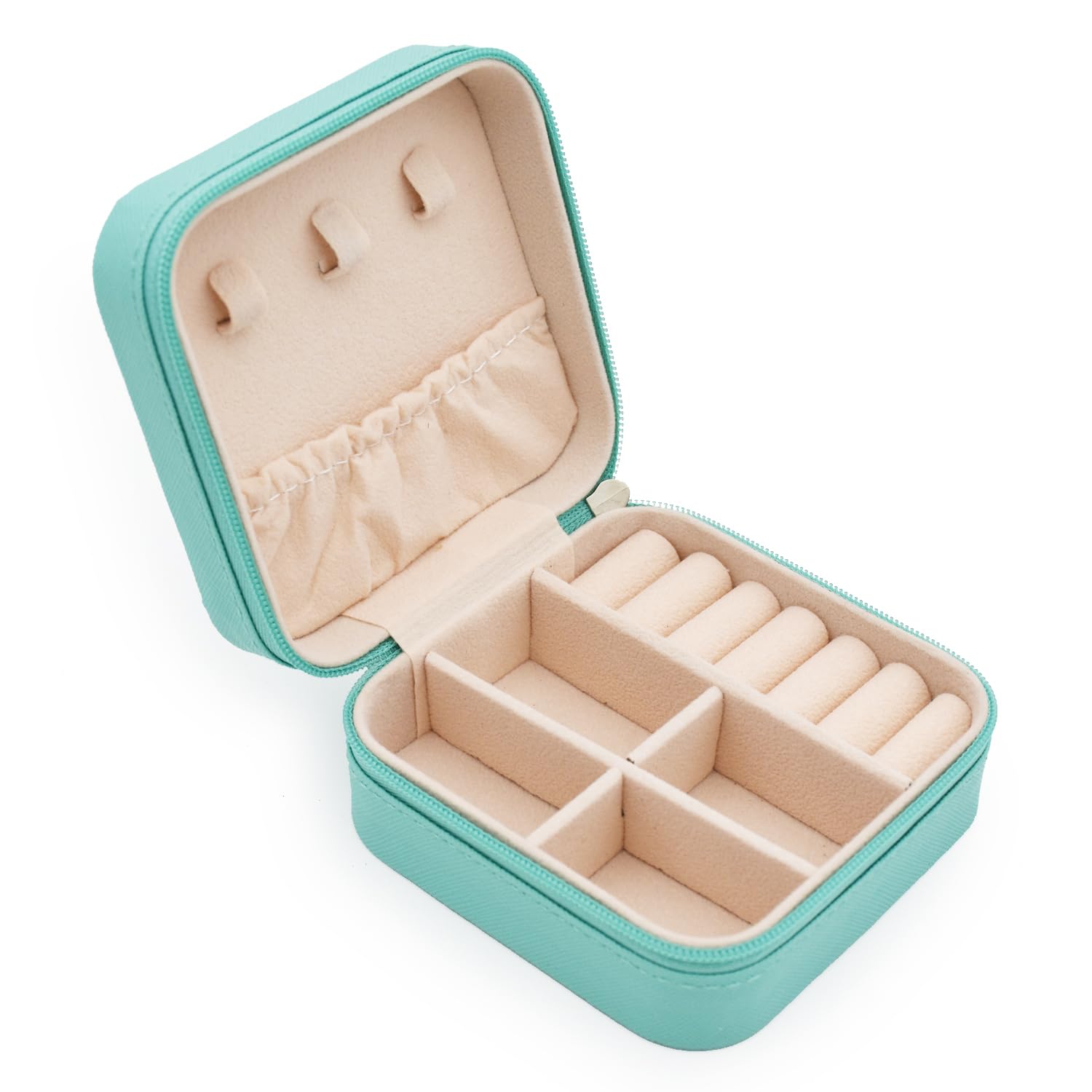Photo 1 of Mini Jewelry Travel Case, PU Leather Travel Jewelry Organizer Box, Small Portable Portable Jewellery Storage Holder for Womens Rings Earrings Necklaces Bracelets (Blue)