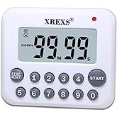 XREXS Digital Kitchen Timer Magnetic Countdown Up Cooking Timer Clock | with Magnet Back and Clip, Loud Alarm, Large Display Minutes and Seconds Directly Input-White (2 Battery Included) (DC-12)