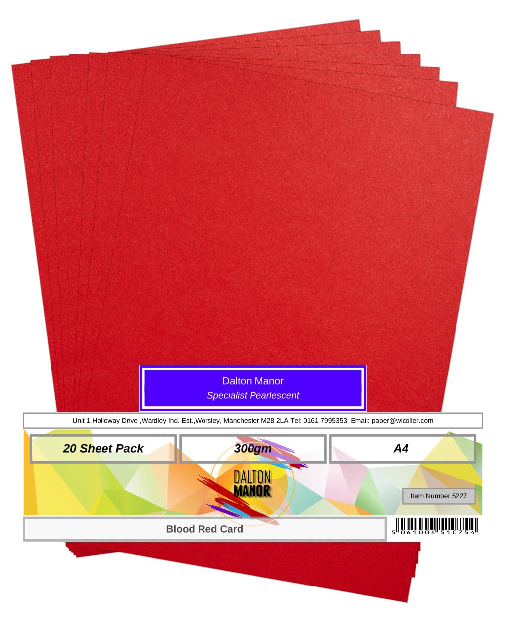 Dalton Manor Blood Red Pearlescent Card A4 300gsm Pack 20