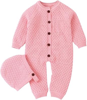 Amazon F Qiminkベビー服 ロンパース ボディースーツ 子供服 女の子 男の子 カバーオール 赤ちゃん 新生児服 お出かけ おしゃれ 春服 夏服 秋服 冬服 可愛い 人気 撮影 ルームウエア 出産祝い プレゼントホワイト 長袖 ニット 暖かい ボタン ハット ファーストシューズ