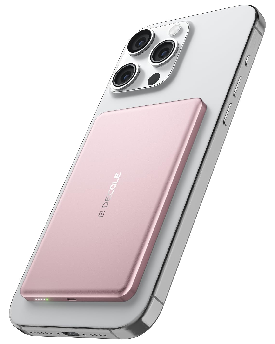 decqle “Air” Power Bank for MagSafe 5000mAh, Ultra Slim Magnetic Wireless Portable Battery Charger Case with USB-C Cable, Compatible with iPhone 17/16/15/14/13/12 Series Only (Pink)