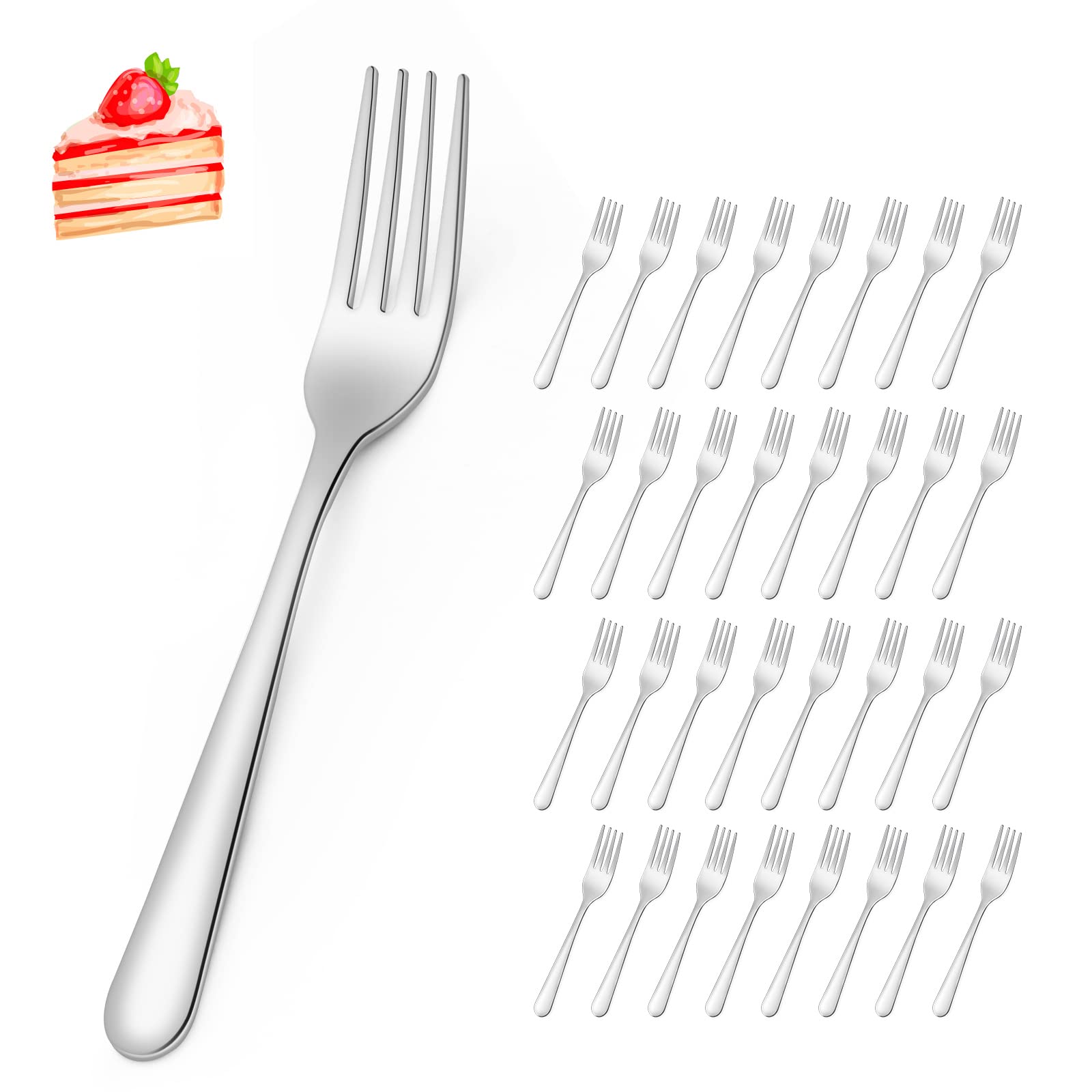 Cake Forks, Funnydin 36 Pcs Stainless Steel Forks Set, 5.9 Inch, Cutlery Only, Dishwasher Safe, Starter Dessert and Dinner for Home Kitchen & Restaurant, Silver