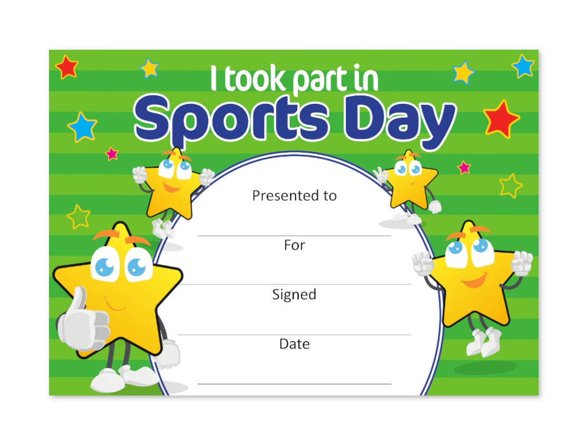 SuperStickers 'I took part in Sports Day' Certificates (A5). Pack of 20.
