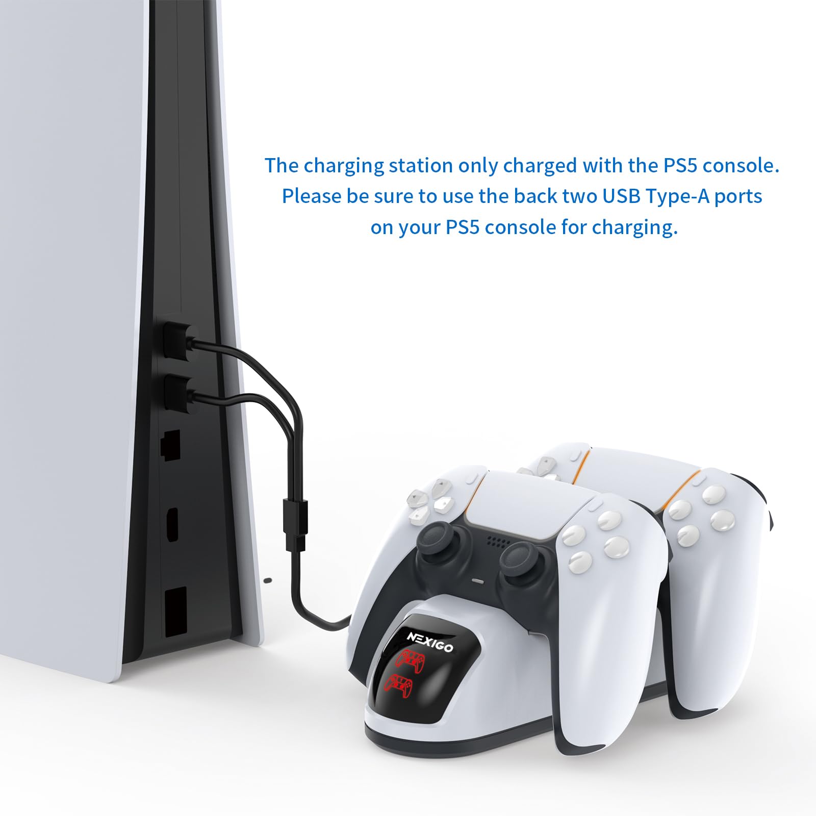 NexiGo Enhanced PS5 Controller Charger, Dual Charing Station with LED Indicator, High Speed, Fast Charging Dock for PlayStation 5 DualSense Controller, White