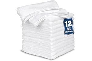 TEAWOO Coral Velvet White Washcloths 12 Pack, Highly Absorbent and Soft White Face Towels, Multi-Purpose Washcloths and Hand Towels for Bathroom, Hotel, Spa and Gym, 12 x 12 inches