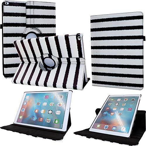 FIII iPad Pro 12.9 Case - Shockproof Unique 360 Rotating Leather Stand Smart Cover Case with Stylus Pencil Holder and Auto Sleep Wake For Apple Tablet 12.9 Inch iPad Pro (Classic Black-White Stripes)