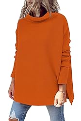 LILLUSORY Women's Orange Turtleneck Sweater