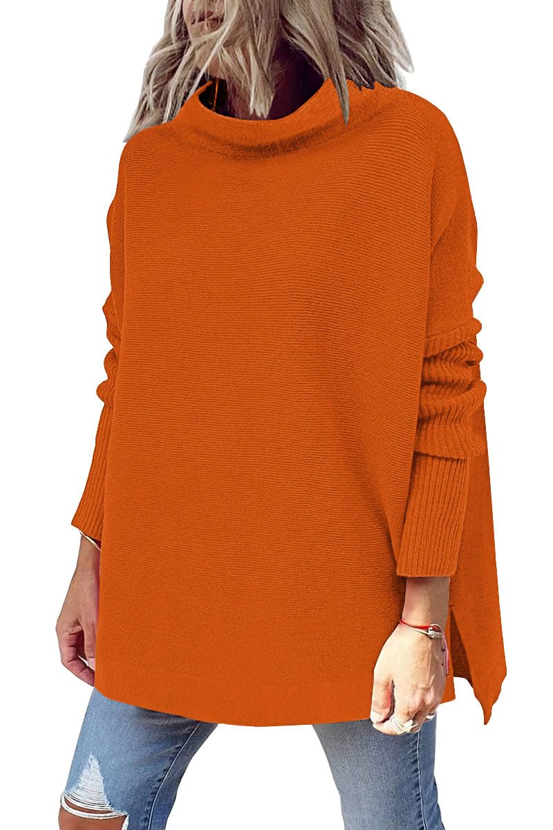 LILLUSORY Women's Orange Turtleneck Sweater