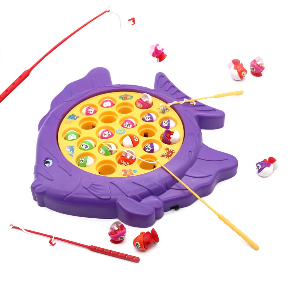 Fishing Game Toy, Electronic Rotating Music Colorful Fish Board Game Play Set Educational Training Great Party Favors for Children Kids Toddles Boys Girls