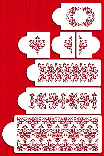 Click Here to See More Images Designer Stencils C367 Five Tier Lace Set Cake Stencil, Beige/semi-transparent