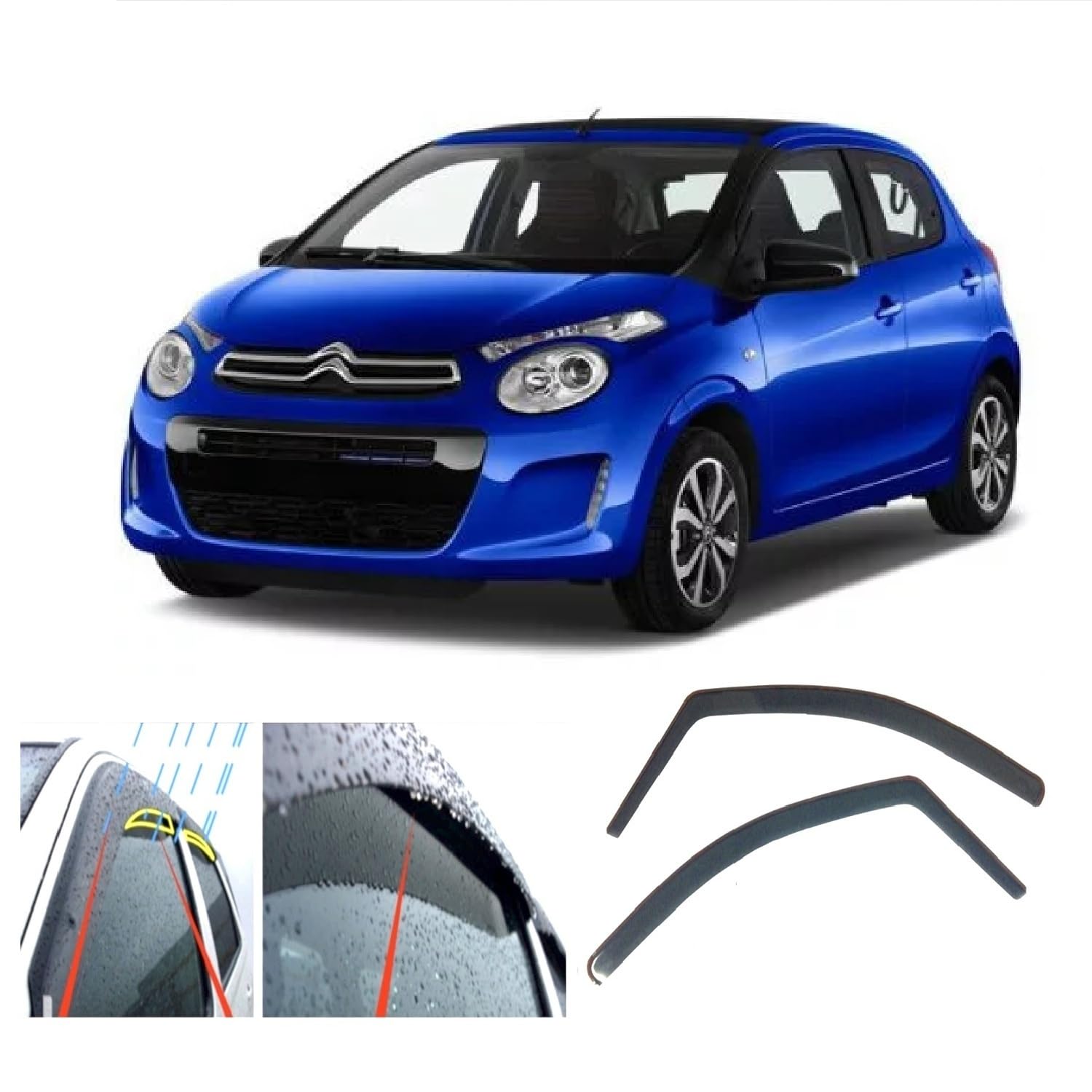 AC WOW 2x Wind Deflectors Compatible with TOYOTA Aygo Fits CITROEN C1 Fits PEUGEOT 108 5-Door Hatchback 2014 2015 2016 2017 2018 2019 2020 2021 2022