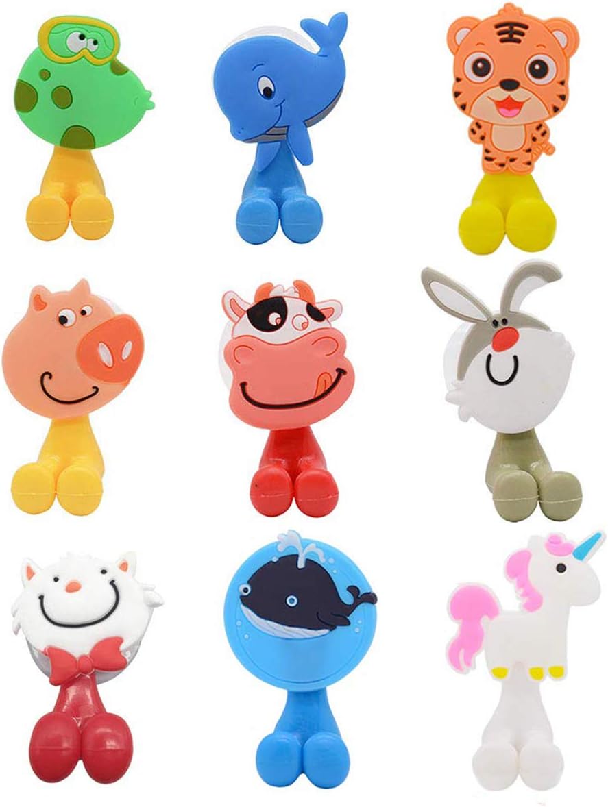 Amazon 歯ブラシホルダー かわいい アニマル 歯ブラシスタンド 吸盤 壁掛け 子供用歯ブラシホルダー 9個セット 歯ブラシスタンド ホーム キッチン オンライン通販