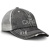 Distressed Trucker Hat Captain Boat B Embroidery for Men & Women Black Gray