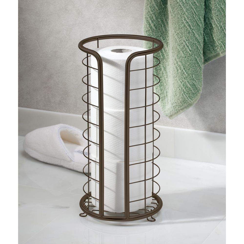 mDesign Decorative Metal Free Standing Toilet Paper Holder
