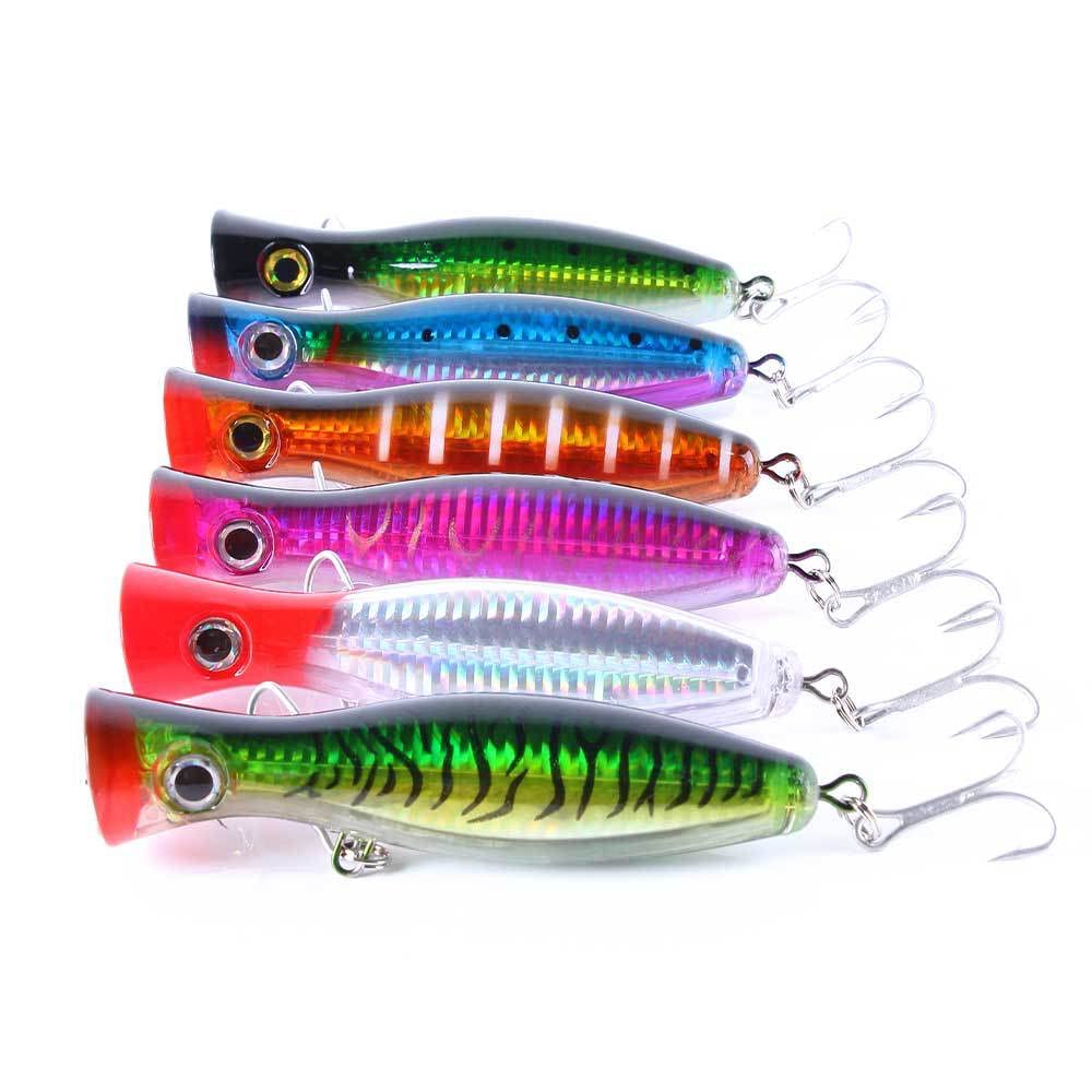 GudGmtoy 6pcs Floating Topwater Lures - Large Popper Lures for Saltwater & Freshwater Fishing - 13cm