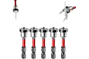 5PCS Drywall Bit Attachment with Depth Stop, Magnetic Drywall Screw Setter PH2 Phillips Screwdriver Bits, 1/4" Shock-Absorbin