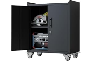 KILISTEELS Metal Storage Cabinet with Wheels,Garage Storage Cabinet Adjustable Shelves with Doors and Lock,Sturdy and Durable Heavy Duty Utility Storage Cabinet for Office/Kitchen/Pantry Organizer