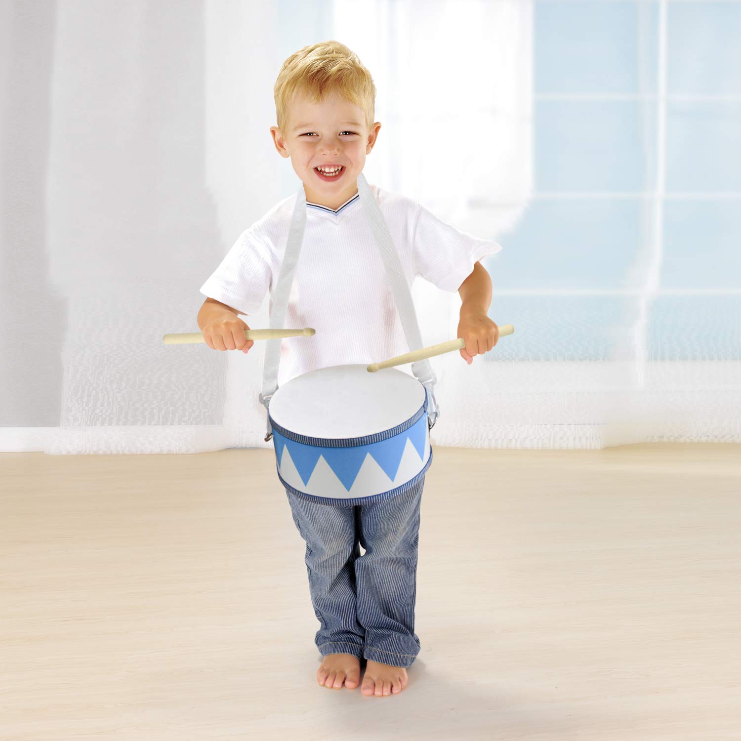 MUSICUBE Kids Drum Set 8-Inch Wooden Drum Toys with an Adjustable Strap and 2 Drumsticks Educational Baby Musical Toys Drum Sensory Musical Instrument Toys for Toddler Boys & Girls Gift Packing