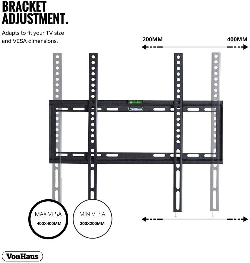 VonHaus TV Wall Bracket, Ultra-Slim TV Bracket with Spirit Level, Flat to Wall Mount (32-75"), Black - Image 5