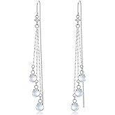 Sterling Silver Threader Earrings Flower Heart Moon Star Tiny Cube Rhombus Sector Beads Dream Catcher Evil Eye Butterfly Leaf Lightning Bolt Tassel Dangle Drop Chain Charm Earrings Jewelry Gifts for Women