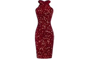 GRACE KARIN Sequin Dress for Women Sleeveless Sparkly Glitter Halter Dress Bodycon Mini Club Dresses 2025