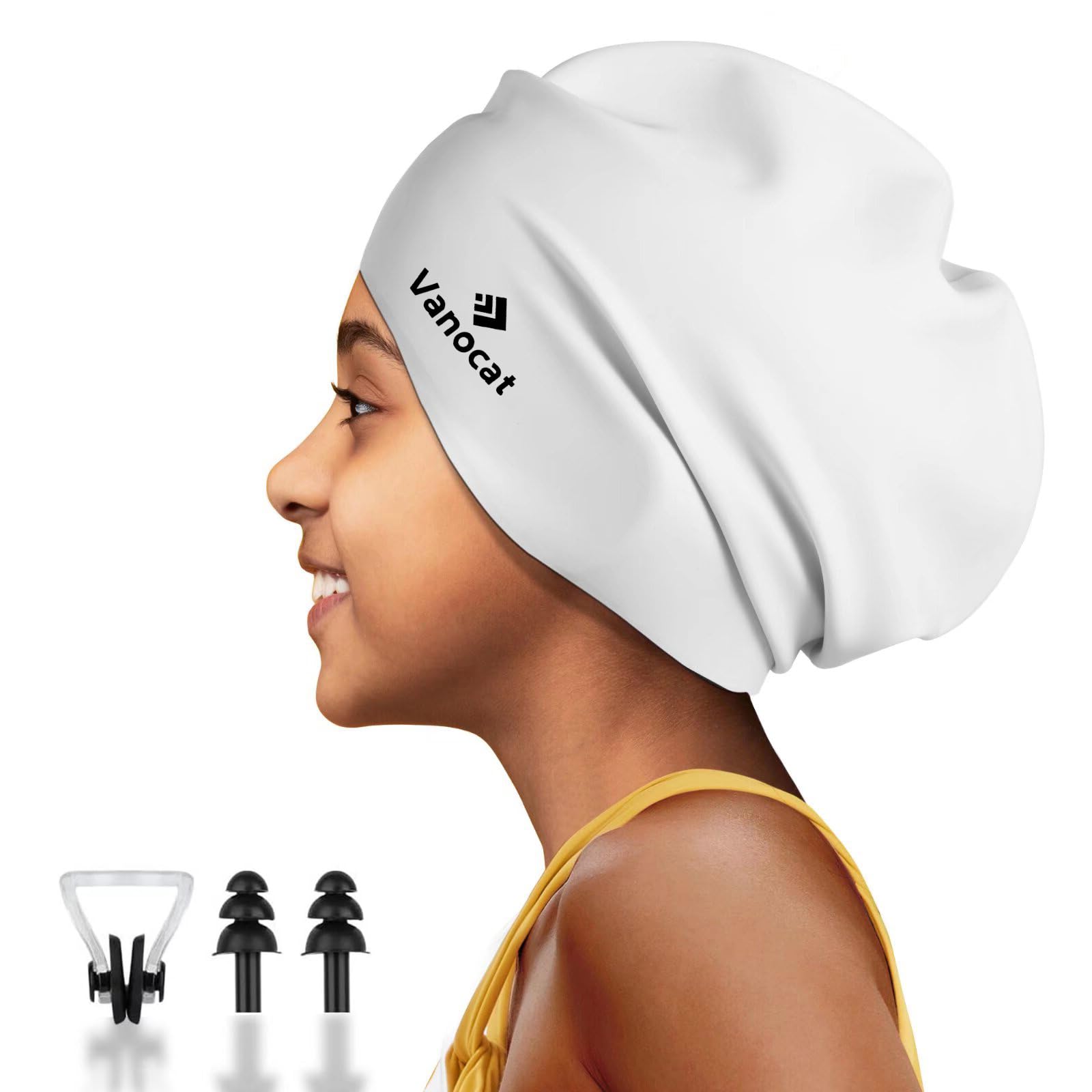 Vanocat Extra Large Kids Swimming Cap Long Hair, Waterproof Silicone Swimming Hat for Boys Girls Children Youth Teen, Swim Cap for Long Thick Curly Hair & Dreadlocks Braids Weaves Afro Hair（Grey）