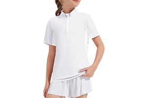 Hvididan Girls Short Sleeve Quick Dry Shirt Horse Riding Quarter Zip Equestrian T-Shirt for Girls Kids Activewear 5-14Y