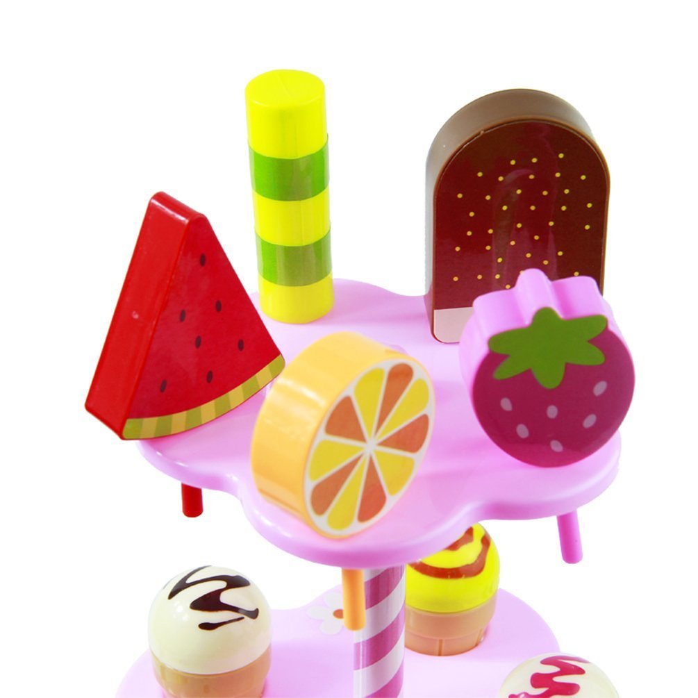 Role Play Toy 22 PCS DIY Desserts & Ice Cream Lolly Stand Pretend Play Set Food Toys House Toys for Children Girls Aged 3 and Up