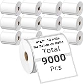 3-Proof 1" Core(9,000 Pcs/) Zebra Labels 4x2 Direct Thermal Labels -750/Roll - Perforated Stickers for Barcode Addresst, Compatible with Zebra & Rollo Desktop Printer.etiquetas térmicas directas