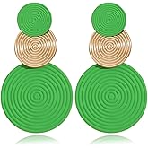 Retro 80s Neon Earrings Round Disc Dangle Drop Earrings for Women Lightweight Bohemia Statement Geometric Round Earring Fashion Accessories 80s Jewelry Costume Party