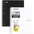 Five Star Spiral Notebooks, 5 Subject, College Ruled Paper, 200 Sheets, 11 x 8-1/2 inches, Black, White, 2 Pack (73035)