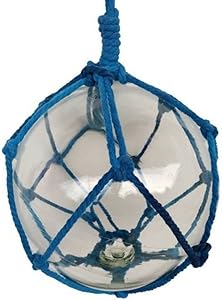 Hampton Nautical BR-Clear-10 Clear Japanese Glass Ball Fishing Float with Dark Blue Netting 10