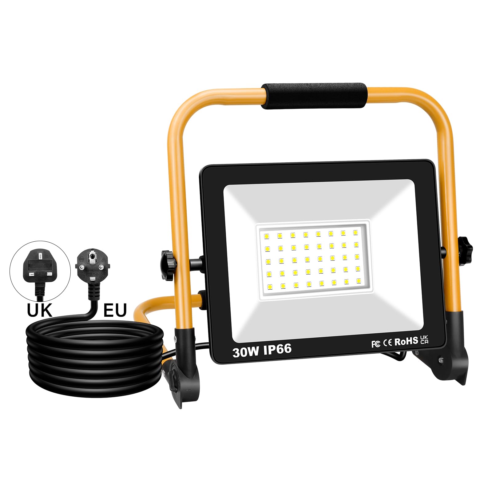 SKYWORLD 30W Portable Stand LED Work Light, 3000 Lumens Job Site Light, Plug in Folding Flood Light for Home Workshop Garage Garden Security Outdoor Lighting, IP66 Waterproof, 6000K Cold White