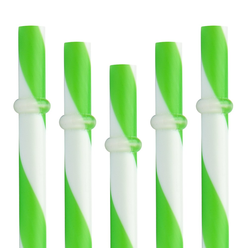 Dakoufish BPA Free 12 Piece 9 Inch Reusable Plastic Thick Drinking Straws for Mason Jar Rambler Big Stripe（9inch，Green）