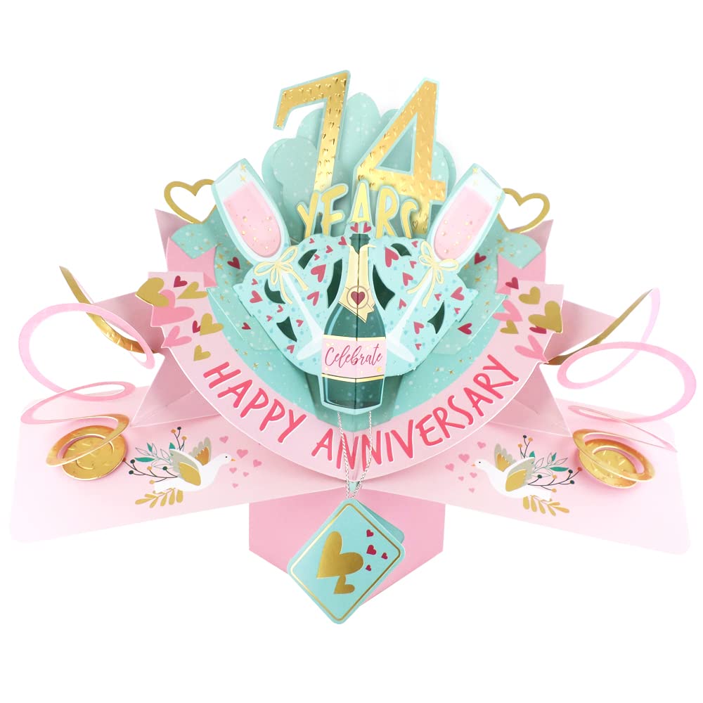74 Years Happy 74th Anniversary Pop-Up Greeting Card Love Kate's 3D Pop Up Cards POP216MC74