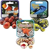 Mega Marbles 3 Pack - Clownfish, Blue Tang, & Starfish Game Nets - Includes 1 Shooter Marble & 24 Player Marbles Per Net