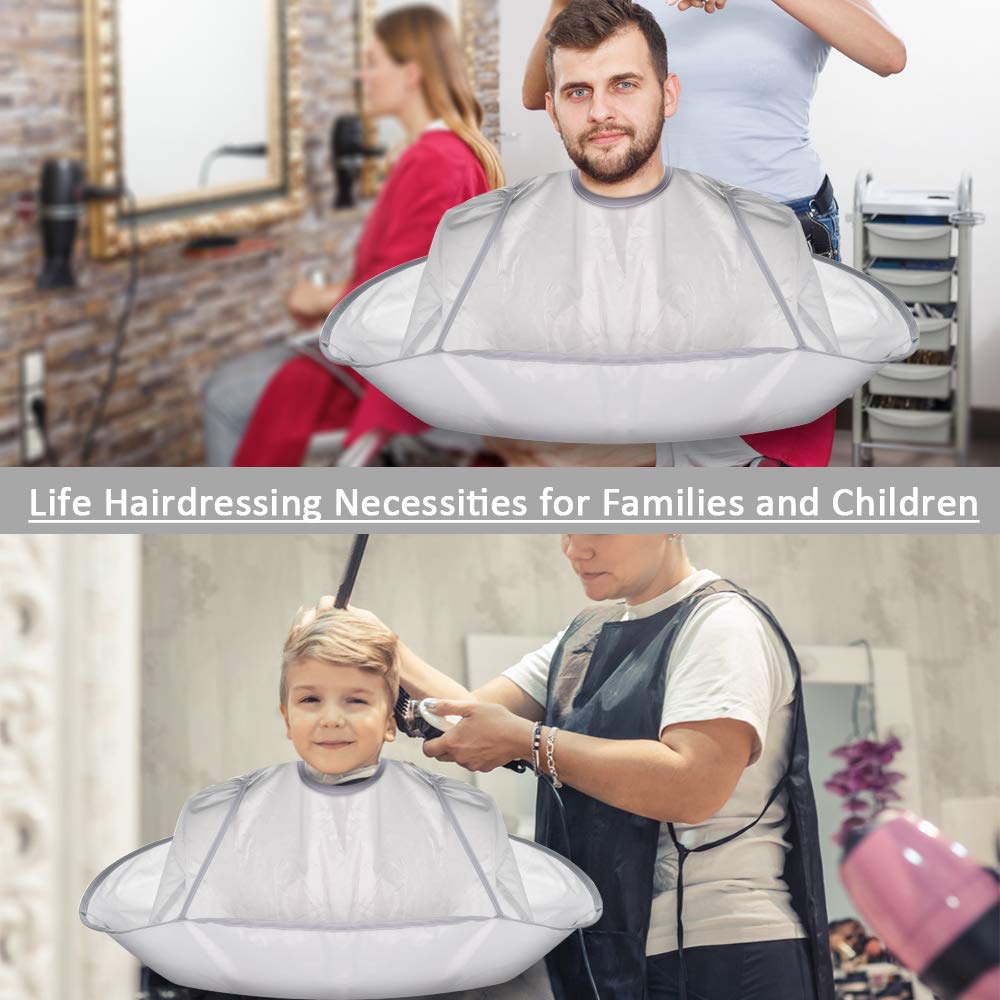 Hair Cutting Cape Umbrella, Ms.Dear Hairdressing Cloak Beard Shaving Waterproof Hairdressing Kit Haircut Accessories for Adult Women Men Kids Salon Barber Gray : Beauty