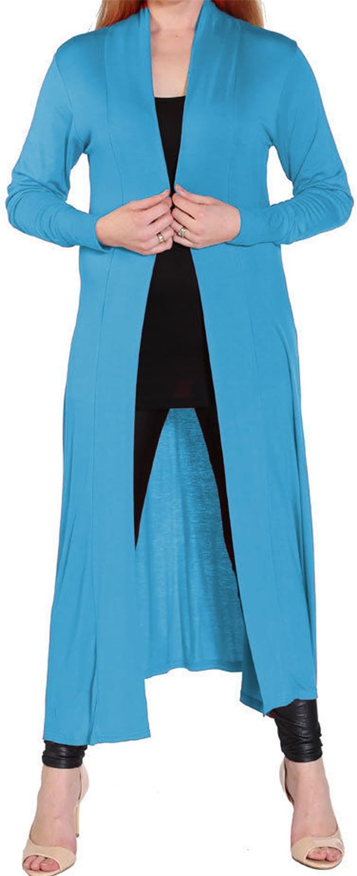 Ladies Womens Maxi Cardigan Open Front Floaty Abaya Style Kimono Cardigans Tops TURQUOISE UK SIZE 2XL(20-22)
