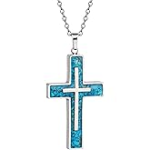 Lauren-Spencer Turquoise Cross Necklace for Women Dainty Simple Cross Necklace Stainless Steel Malachite Gemstone Cross Pendant for Women Christian Jewelry Religious Gifts