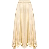 ETOSELL Satin Midi Skirt for Women Pleated Elastic Waist Relaxed Fit A-Line Slip Skirt with Ruffle Hem