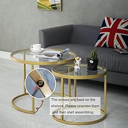 HEONITURE Gold Nesting Coffee Table Set of 2, Small