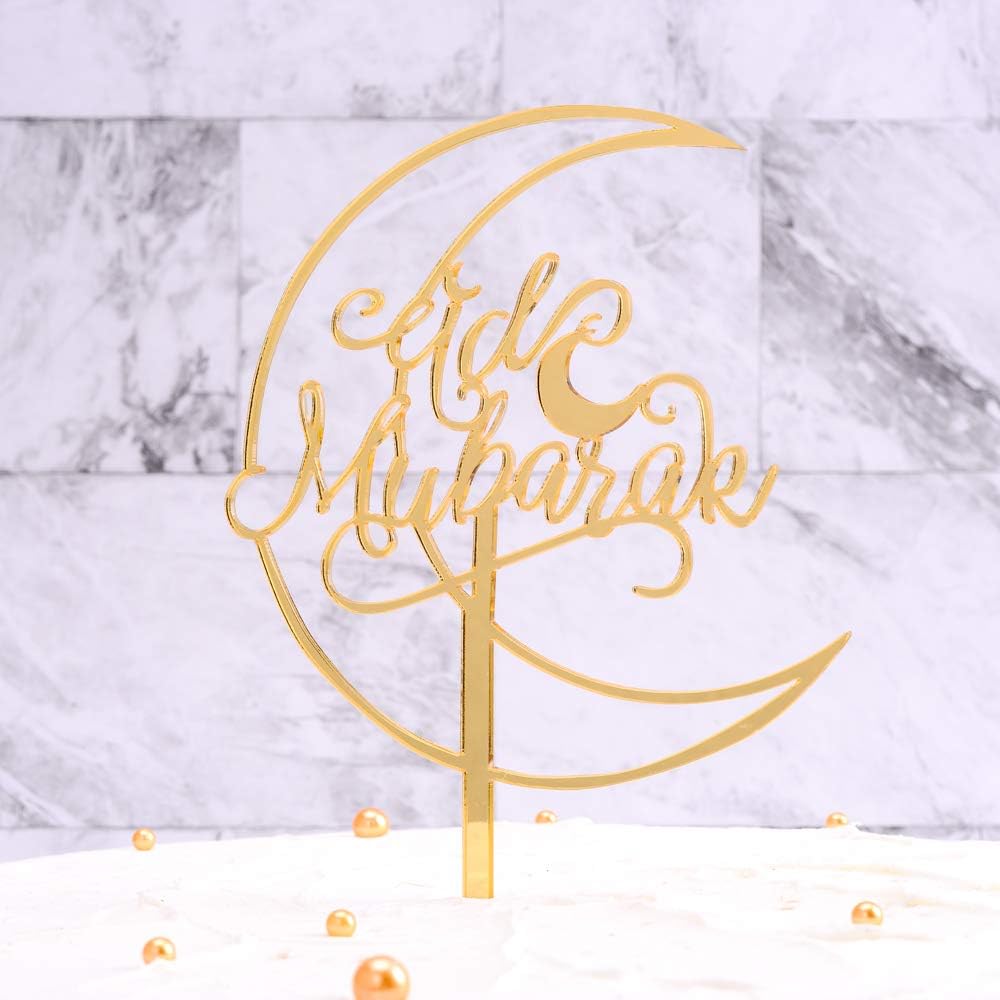 Eid Mubabak Cake Topper, Eid Celebration,Moon Type Cake Topper for Eid Decoration,Ramadan Cake Topper