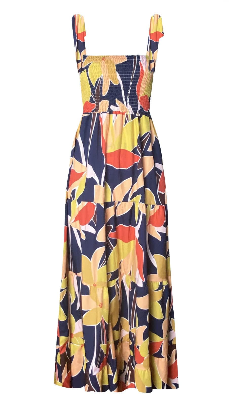 Photo 1 of ELIGNTLOFT Women's Summer Casual Maxi Dress Spaghetti Strap Square Neck Boho Beach Long Sun Dresses Navy Floral LARGE 